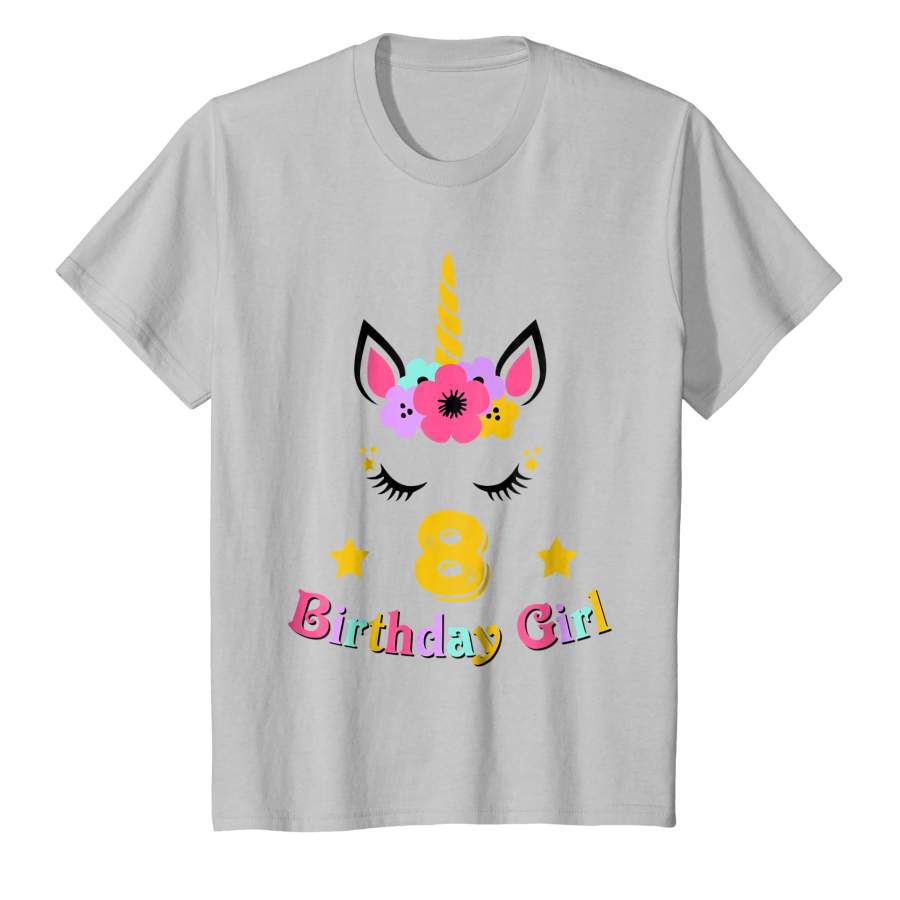 8 Birthday Girl Floral Unicorn T Shirt 8th Birthday Outfit