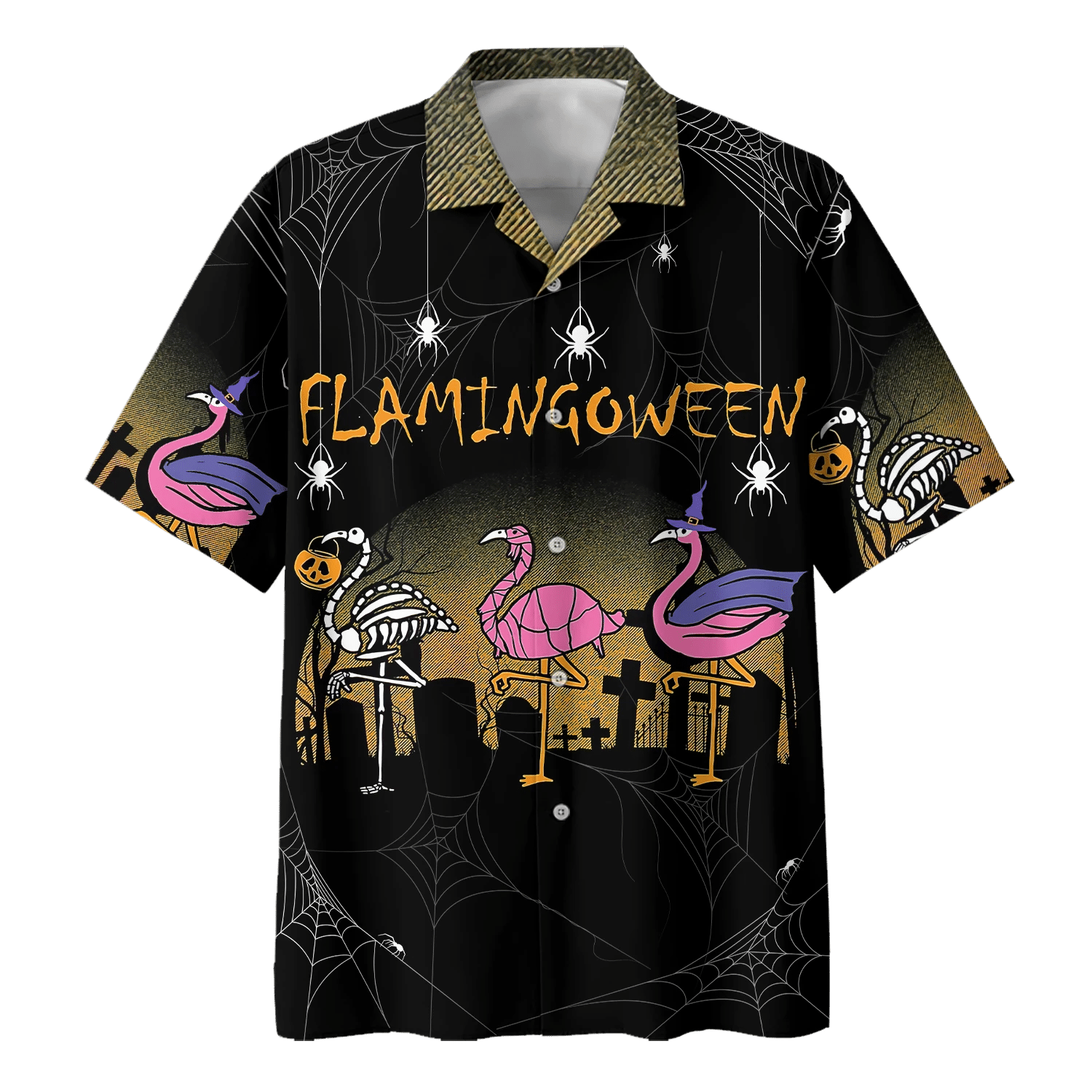 Halloween Flamingoween Print Short Sleeve Hawaii Casual Shirt Ha74785