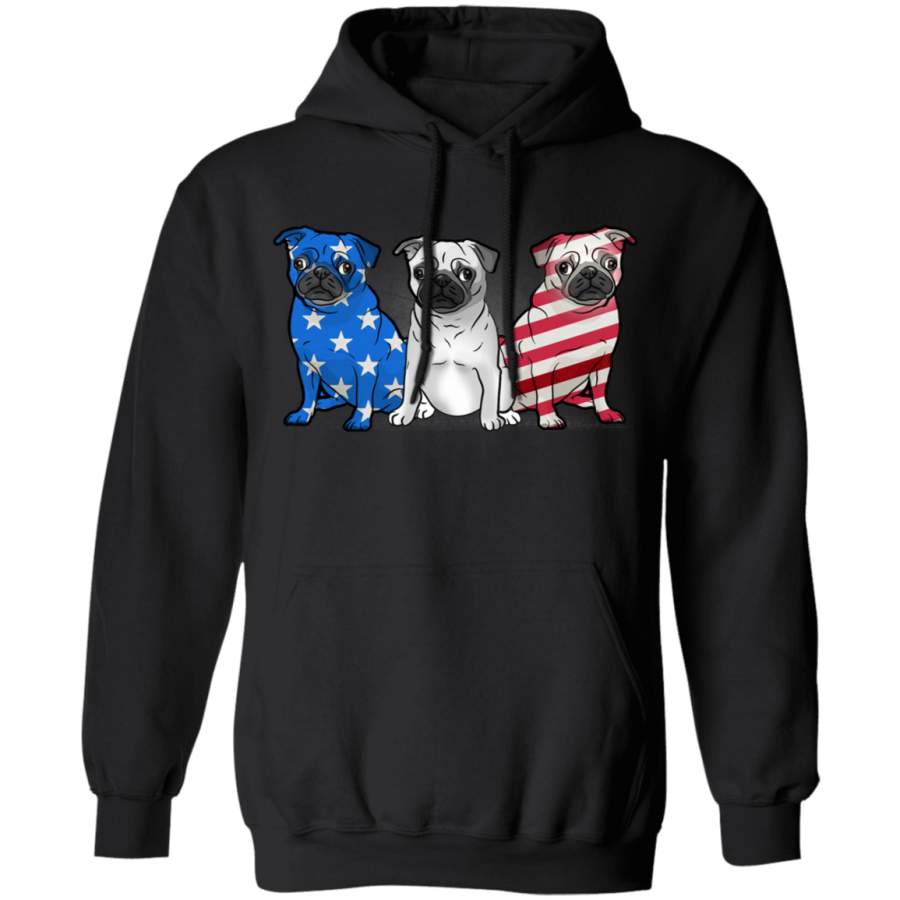 3 Pug American Flag 4th Of July Dog Lover Pug Hoodie