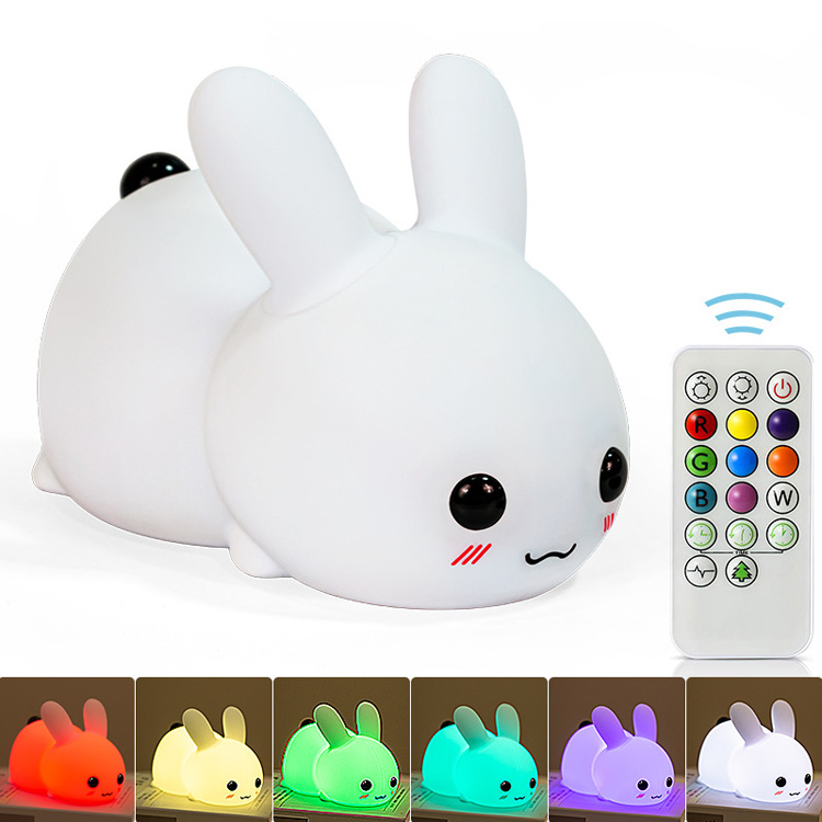 Silicone Rabbit LED Night Lights Touch Dimmable Cute Rabbit Lamp USB Rechargeable Children Sleeping Lights Kids Gift Mood Light alx