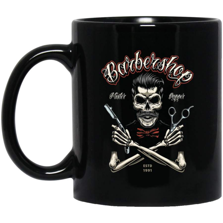 Vintage barbershop with skeleton trendy hairstyle skull Coffee Mug