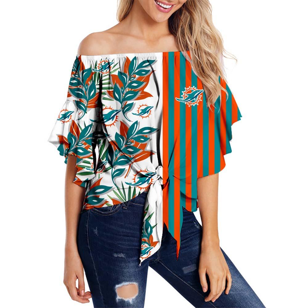 Miami Dolphins Women Summer Stripe Strapless Shirt