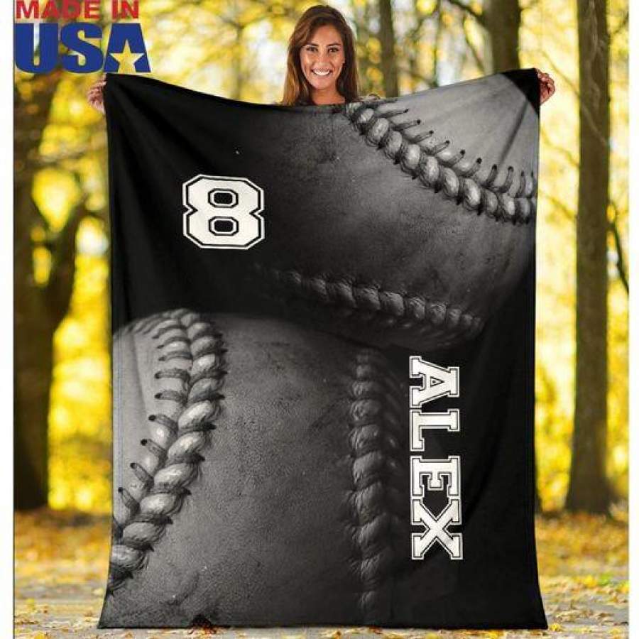 Baseball vintage Ball Black Customized Blanket With Name