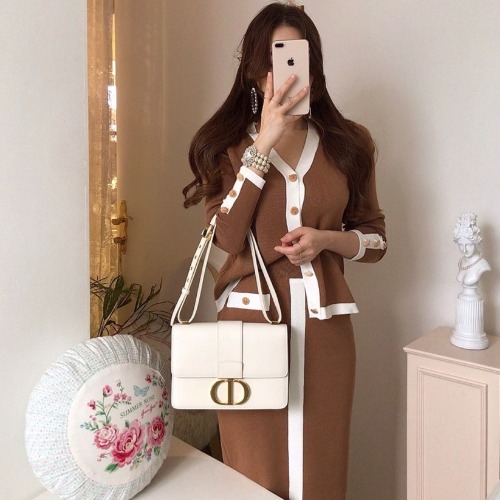 Chic Single Breasted High Quality Sweater Women Cardigan Long Sleeve Knitted Skirt Korean Fashion Clothing Elegant Dress Sets alx