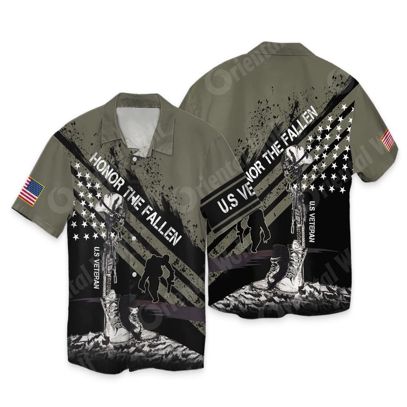 Us Veteran Honor The Fallen Moss Green 3D Full Print Hawaiian Shirt