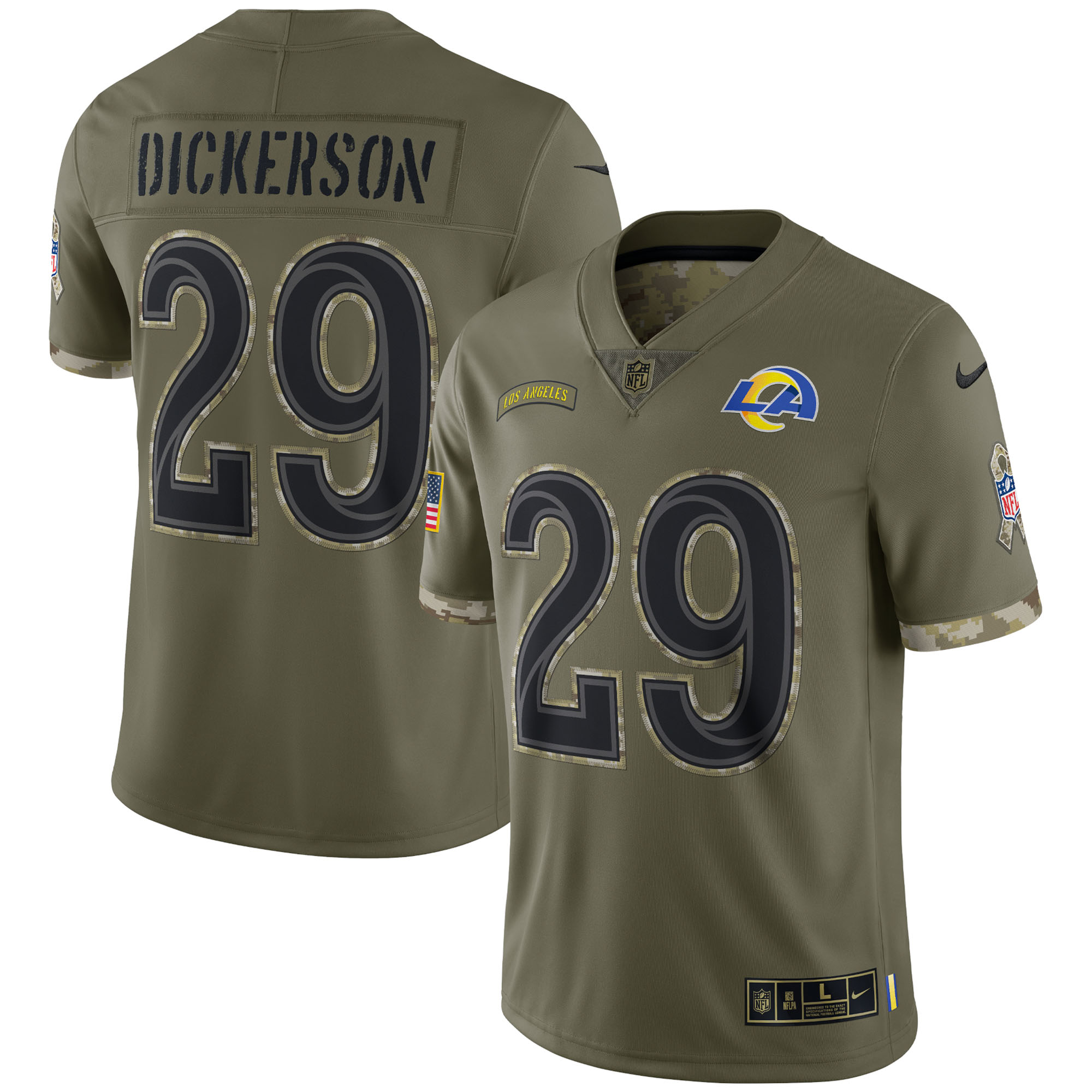 Eric Dickerson Los Angeles Rams 2022 Salute To Service Retired Player Limited Jersey – Olive