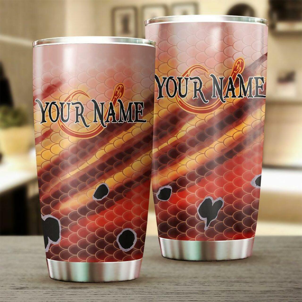 Redfish Puppy Drum Scale Personalized Stainless Steel Tumbler Customize Name, Text, Number 8E6107