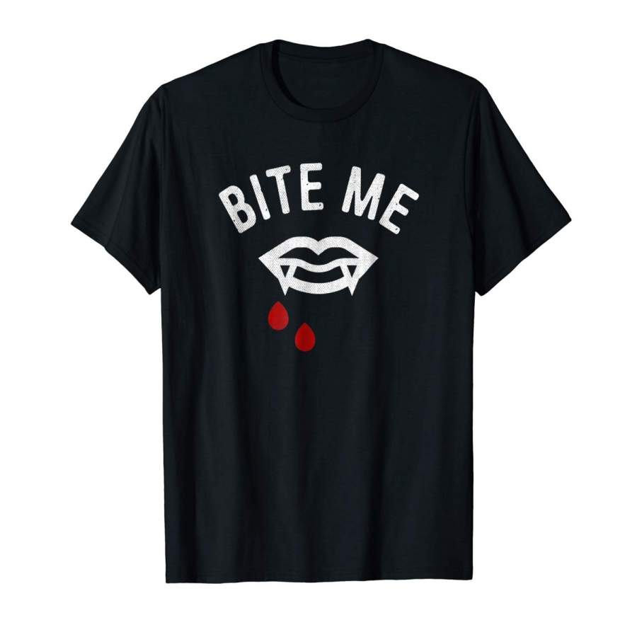 Vampire Shirt Bite Me Funny Halloween T Shirt Men Cotton T-Shirt