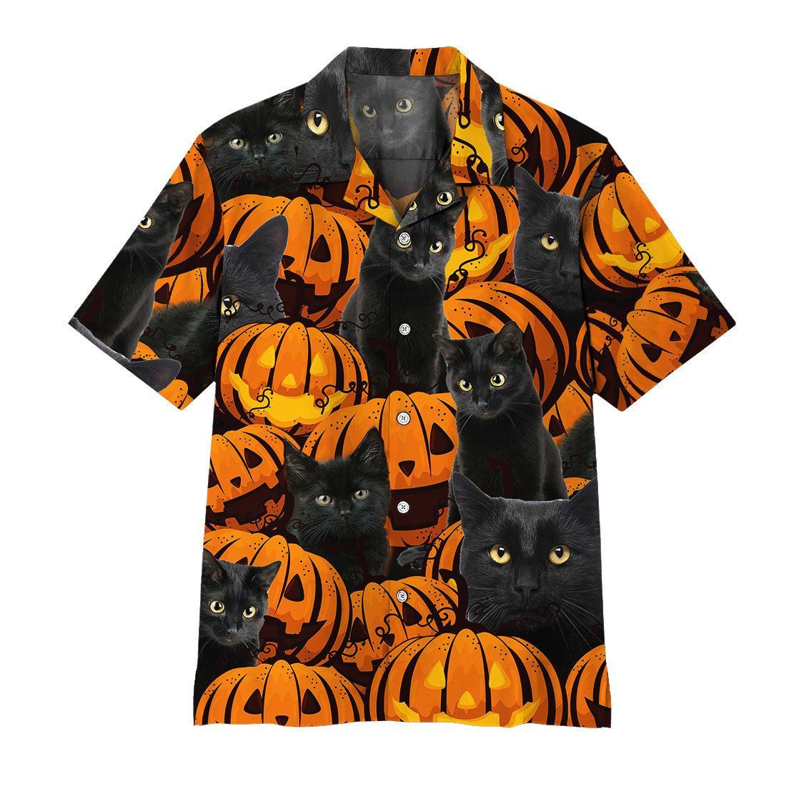 Gearhumans Gearhuman Black Cat And Pumpkin Hawaiian Shirt Ha5932