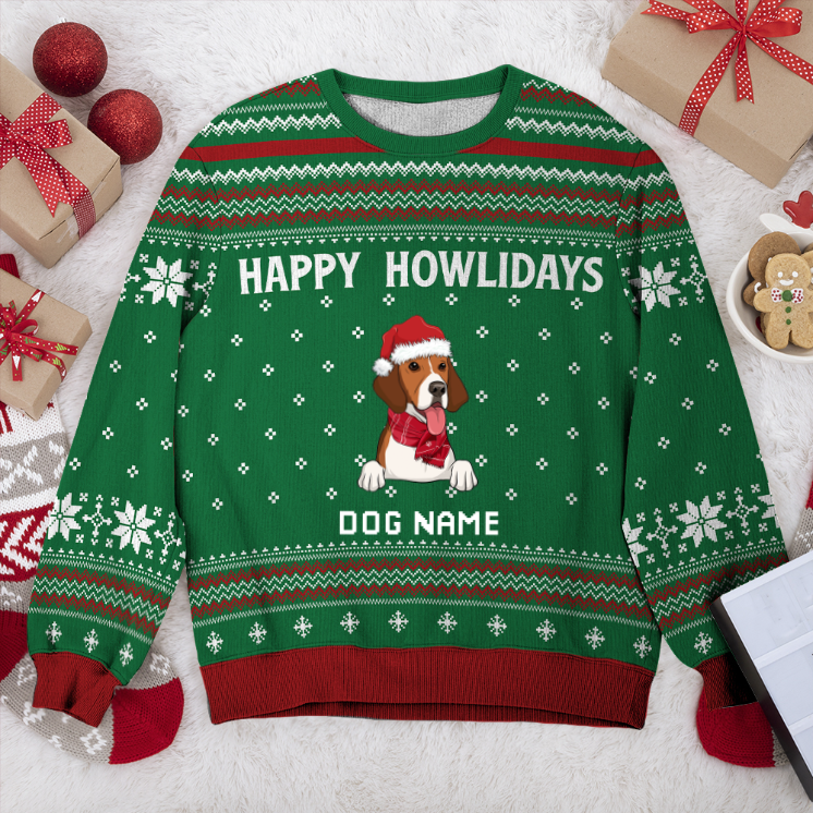 American Foxhound Happy Howlidays Personalized Sweater, Dog Ugly Christmas Sweater