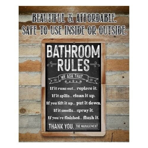 Bathroom Rules (Chalkboard Style) – 8″ x 12″ or 12″ x 18″ Aluminum Tin Awesome Metal Poster