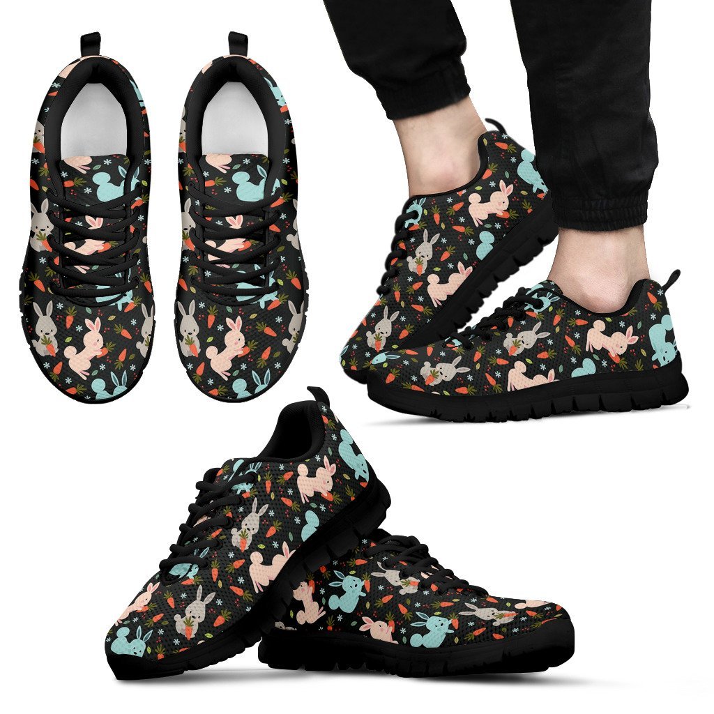 Carrot Rabbit Bunny Pattern Print Black Sneaker Shoes For Men Women