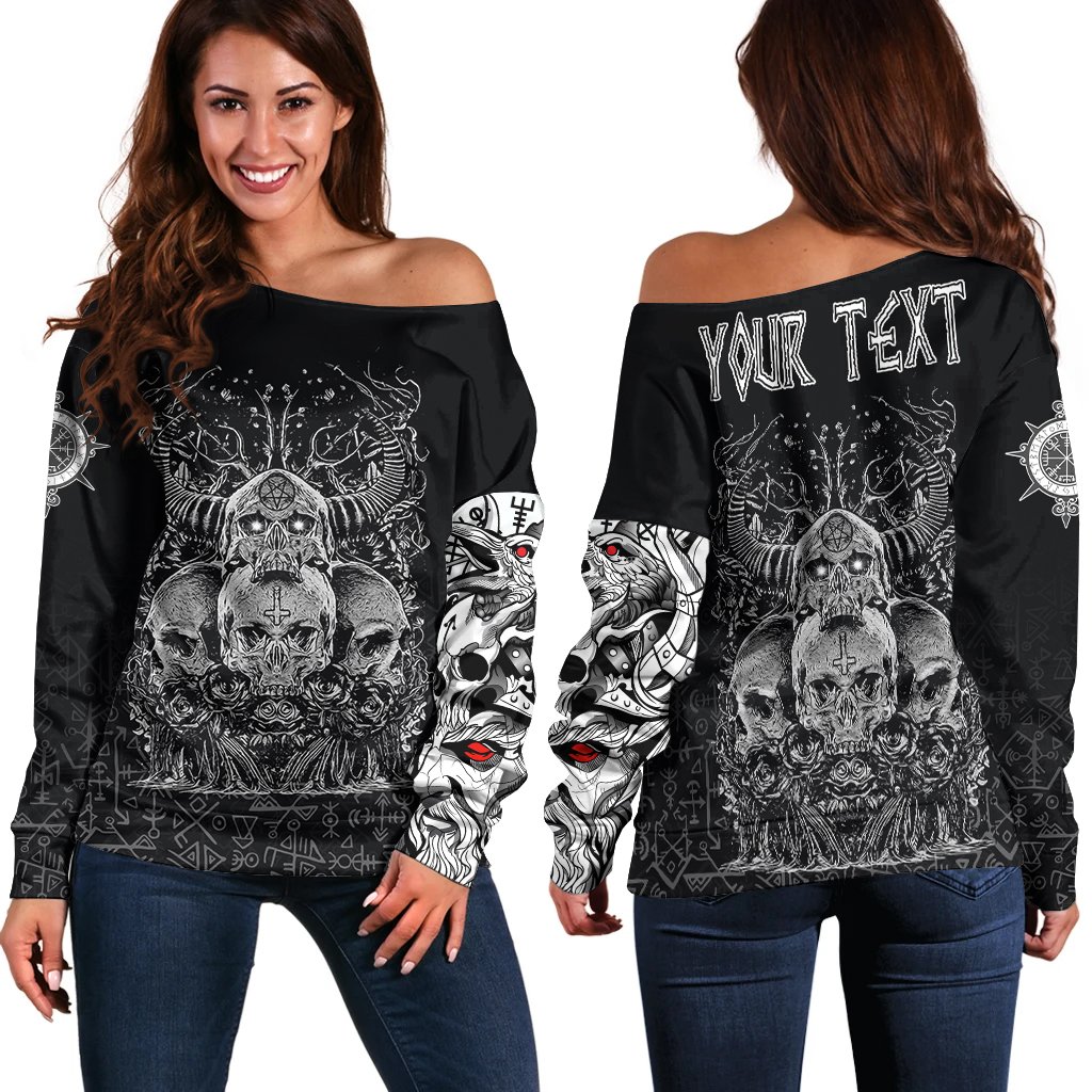 (Custom) Viking Skull Hornor Women’s Off Shoulder Sweater A27