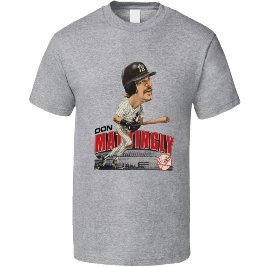 Don Mattingly New York Baseball Legend Retro Caricature T Shirt