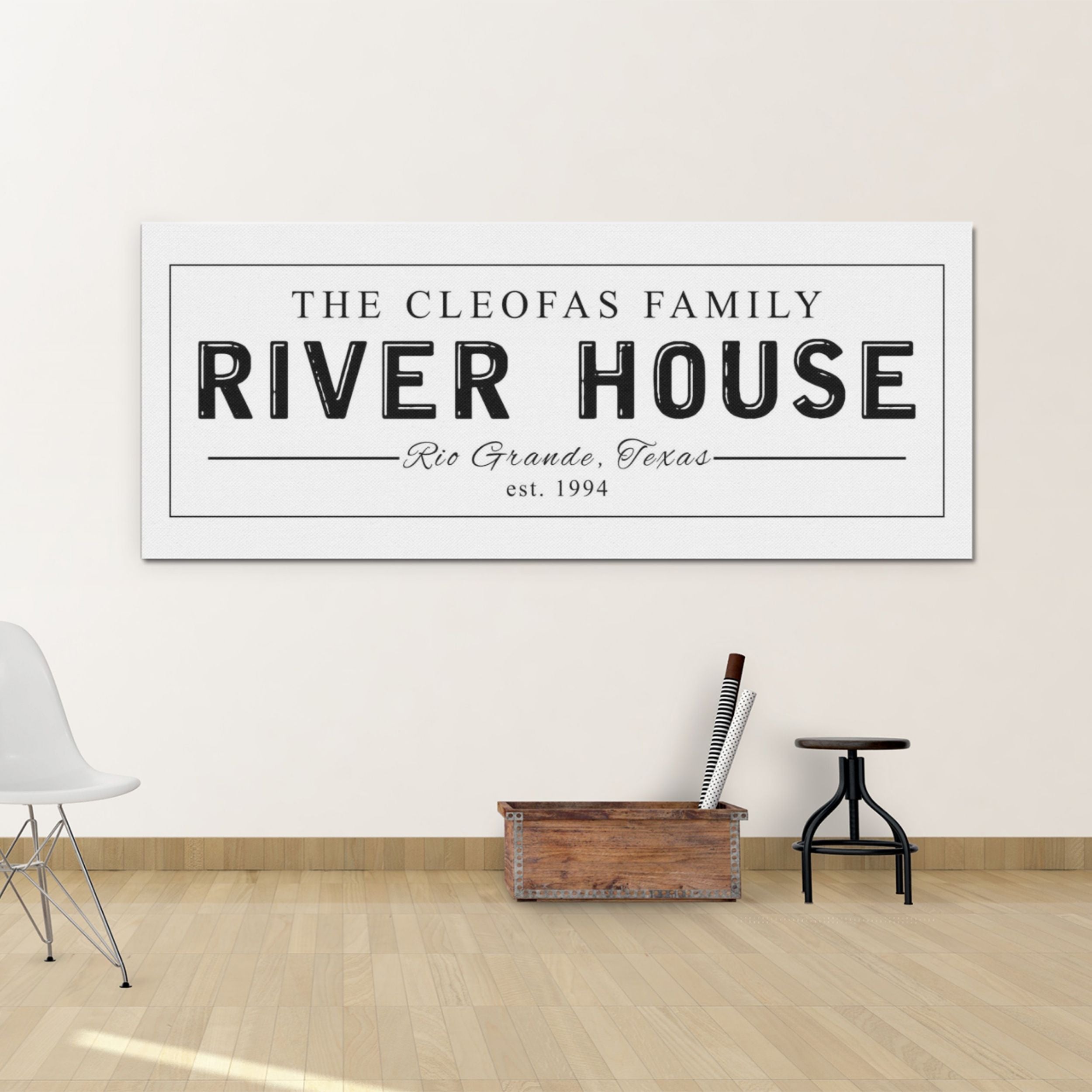 Custom Family River House Stretched Canvas Wall Art