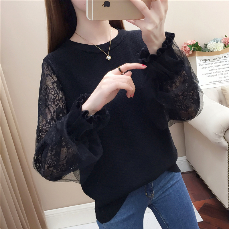 sweater for women’s loose fitting dress for springnew women’s dress lace sleeve bottomed top with Knitted Top alx