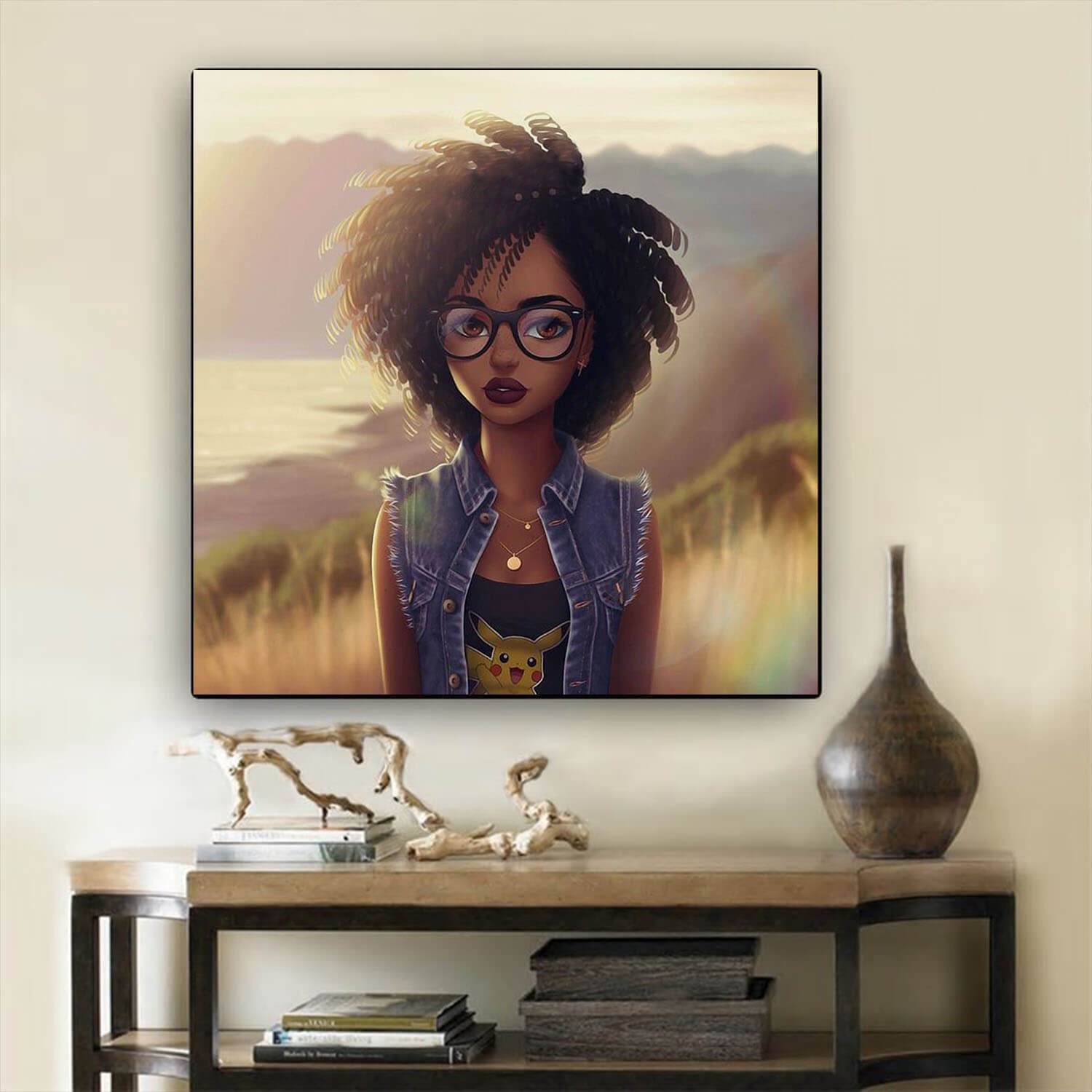 African American Canvas Wall Art Afro Girl With Locs Afrocentric Living Room Decor