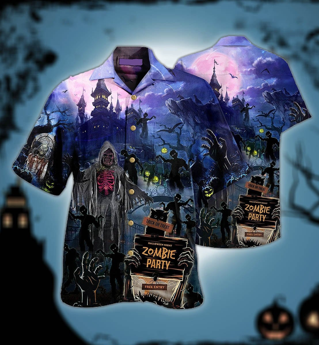 Halloween Zombie Party Grim Reaper Trick Or Treat Hawaii Aloha Shirts Dh Ha87335