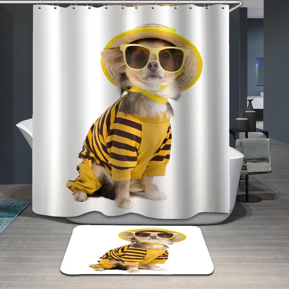 The Funny Dog Wearing Glasses 3D Printed Shower Curtain Gift Home Decoration