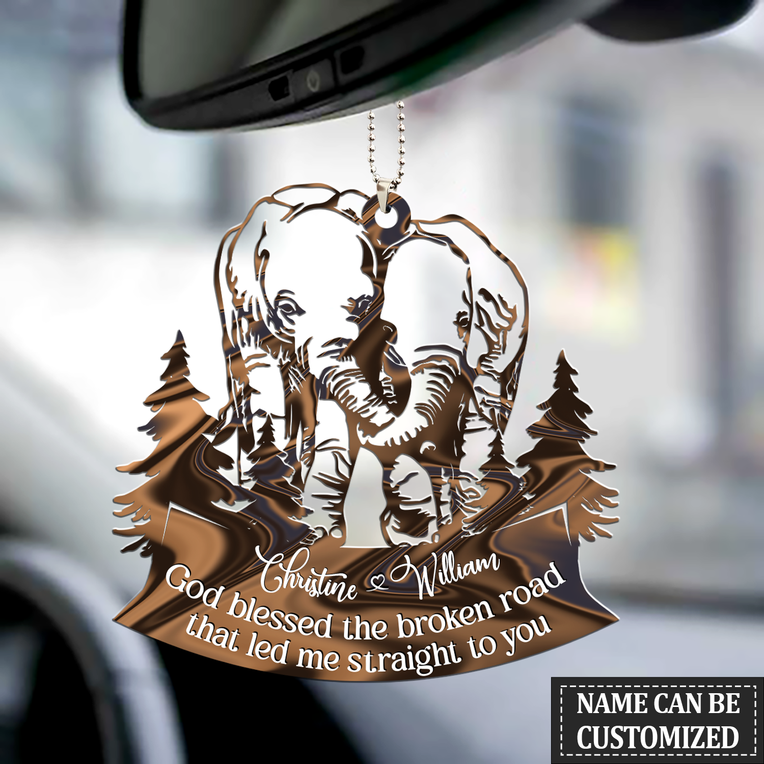 Elephants In Forest God Blessed Personalized Ornament, Premium 2-Sided Mica Car Hanging Ornament , Best Mother’S Day Gift Ideas, Personalized Mother’S Day Gift