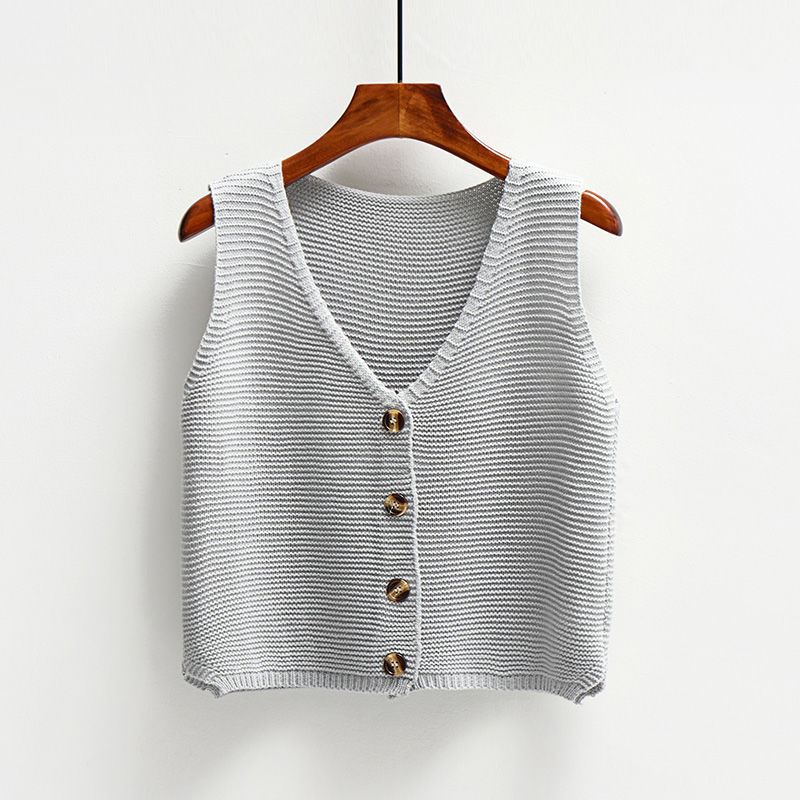 Sweater Vest Women V-Neck Sleeveless Chic Solid Single Breasted Basic Knitting All-match Autumn 2022 Feminino Clothing BF Simple alx