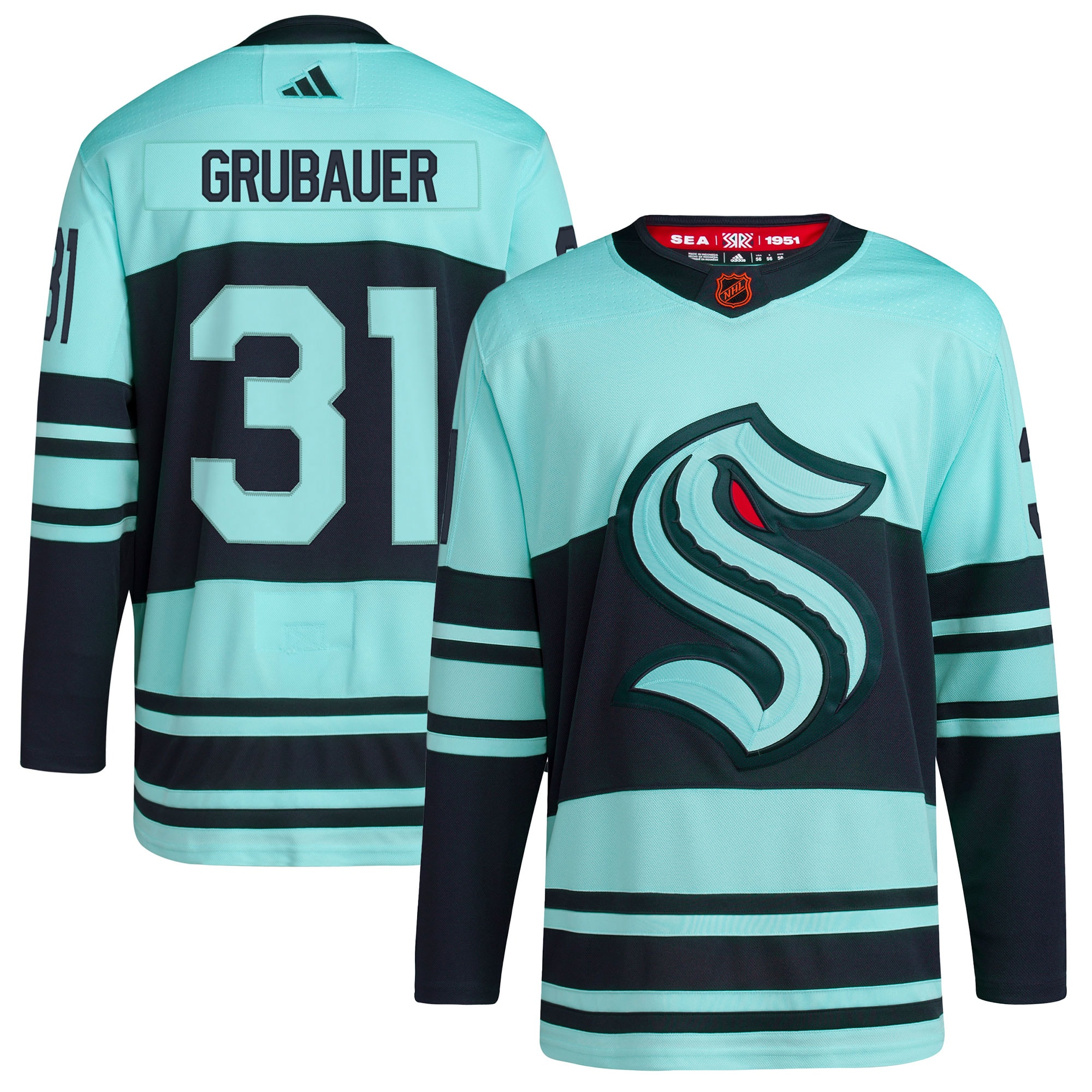 Men's Seattle Kraken Philipp Grubauer adidas Teal Reverse Retro 2.0 Authentic Player Jersey