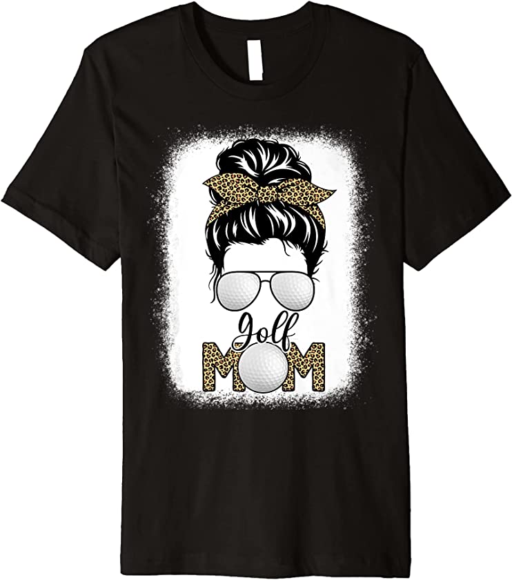 Golf Mom Life Messy Bun Hair Leopard Golf Premium T-Shirt