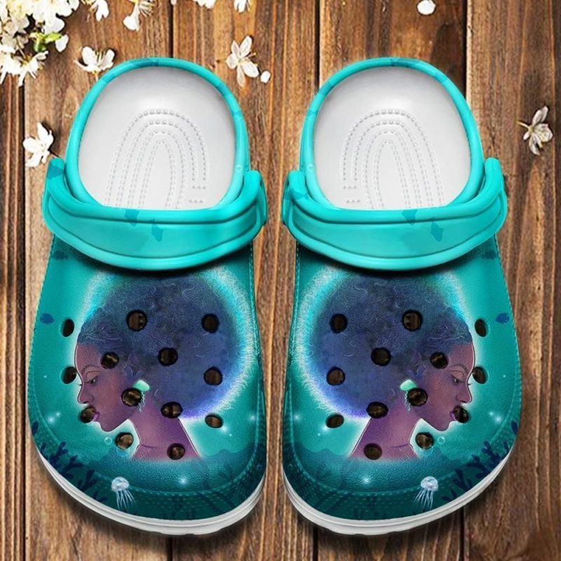 Black Girl Sea Shoes – Afro Puffs Beach Clog Birthday Gift For Women Girl