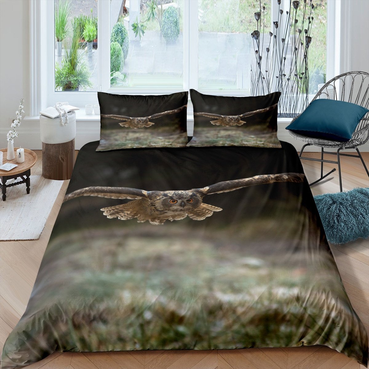 3D Owl Bedding Set – Flying Brid Decor Wild Animal Theme Bedding Set