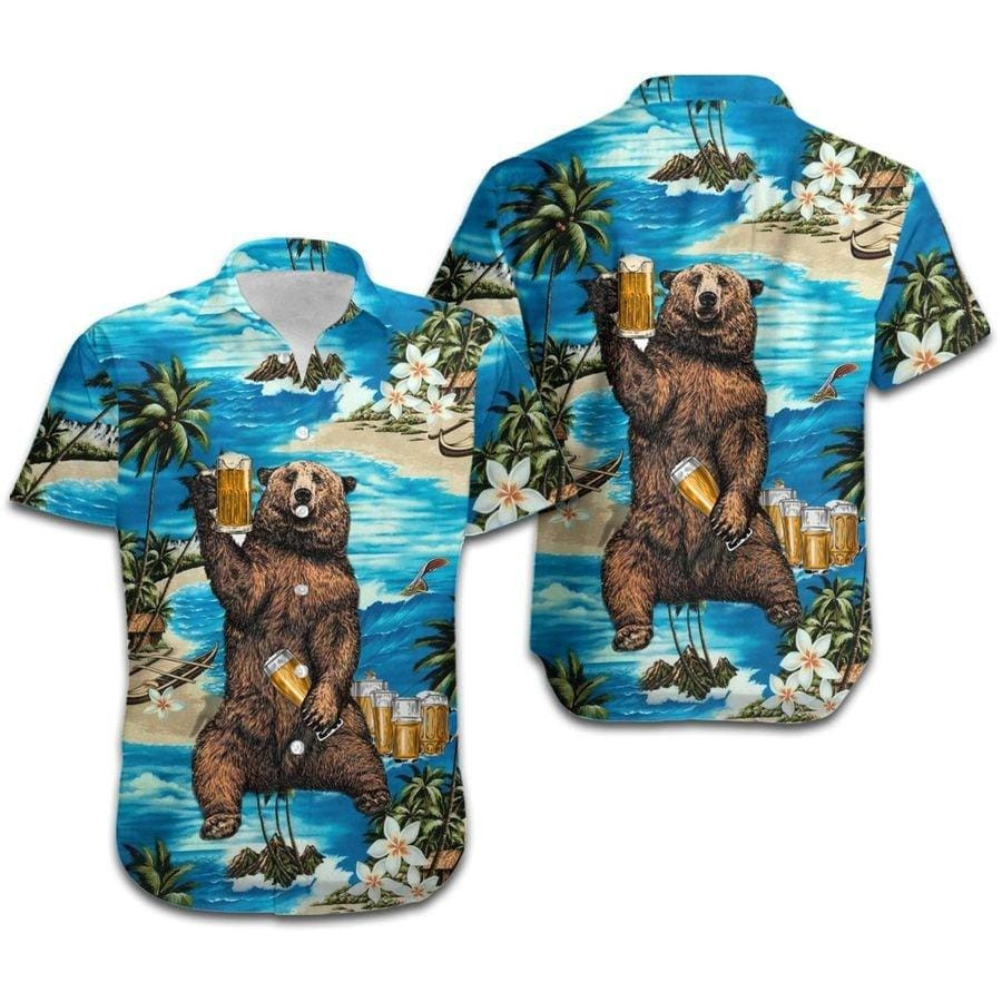 Hawaii Aloha Shirts Bear With Beer On The Beach Ha98045