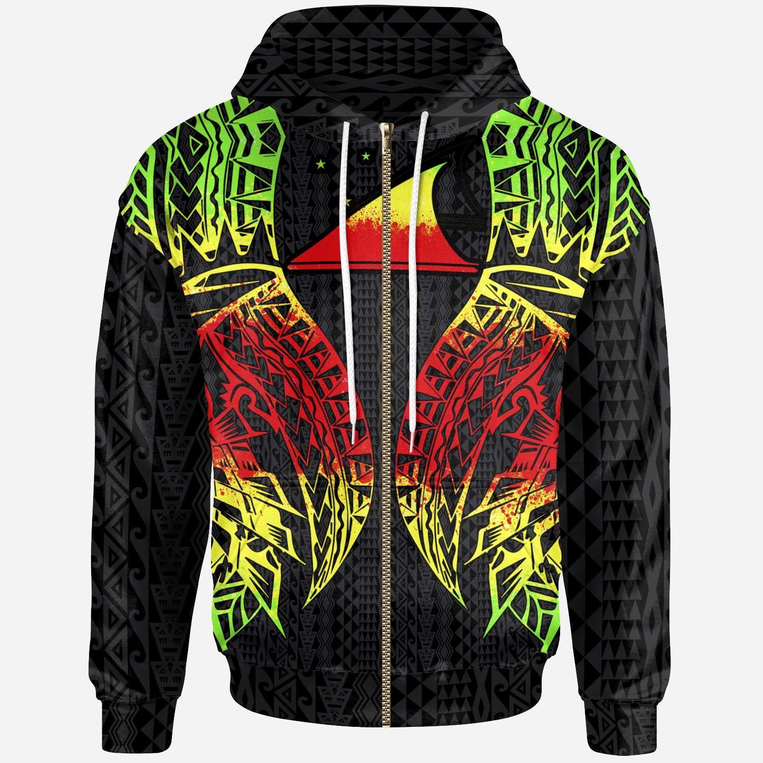 Tokelau Zip-Up Hoodie – Polynesian Lion Head Reggae Style – Pacific Print Hoodie