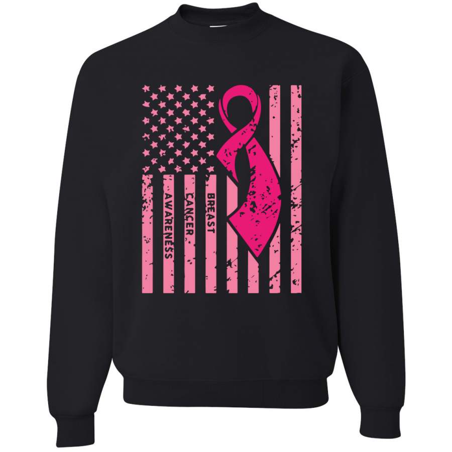 American Breast Cancer Awareness Flag Breast Cancer Awareness Crewneck Graphic Sweatshirt T-Shirt