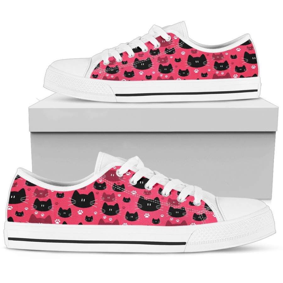 Red & Black Cat Low Tops (Women’s)