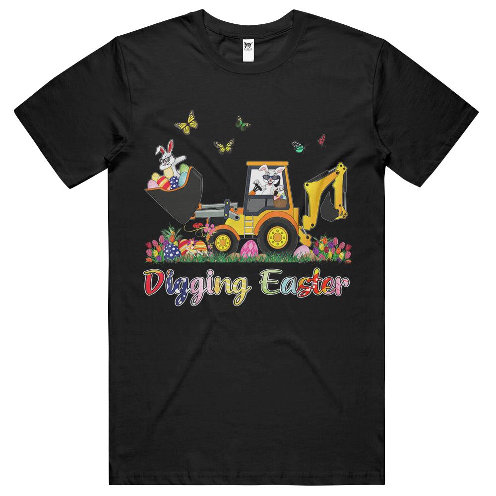 Digging Easter Bunny Toddler Boy Egg Hunt Tractor Excavator T Shirts