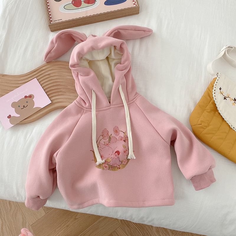 Winter Toddler Girls Cute Bunny Hoodies Children’s Sweatshirts Kids Cotton Clothes Baby Girls Warm Pullover Sweater Tops 0-7Y alx