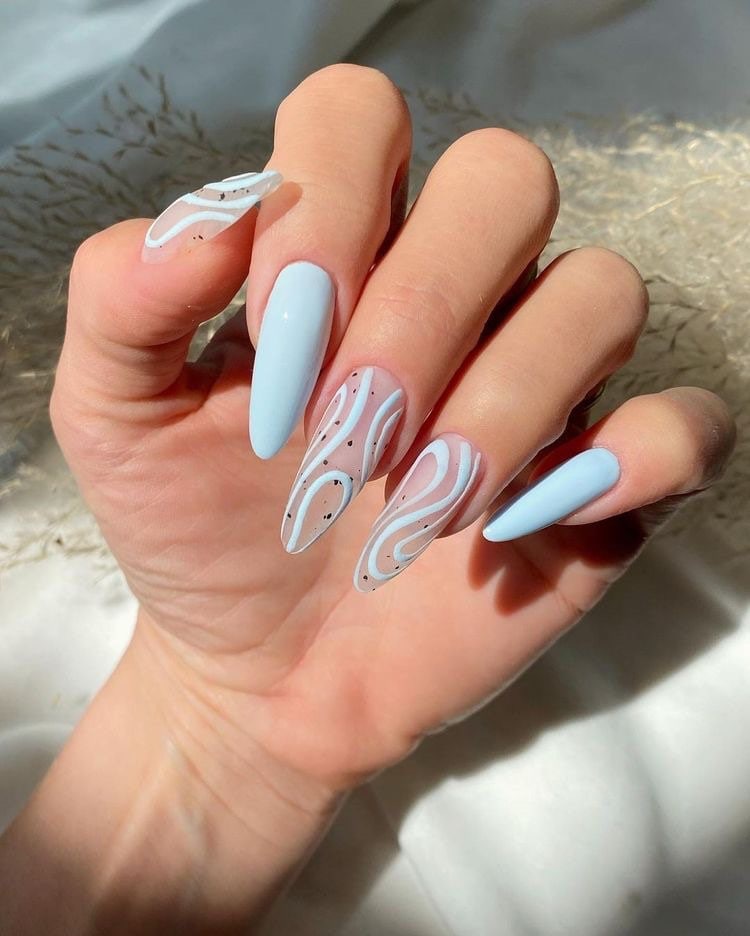 Baby Blue Swirls Nails | Fake Nails | Glue On Nails | Press On Nails