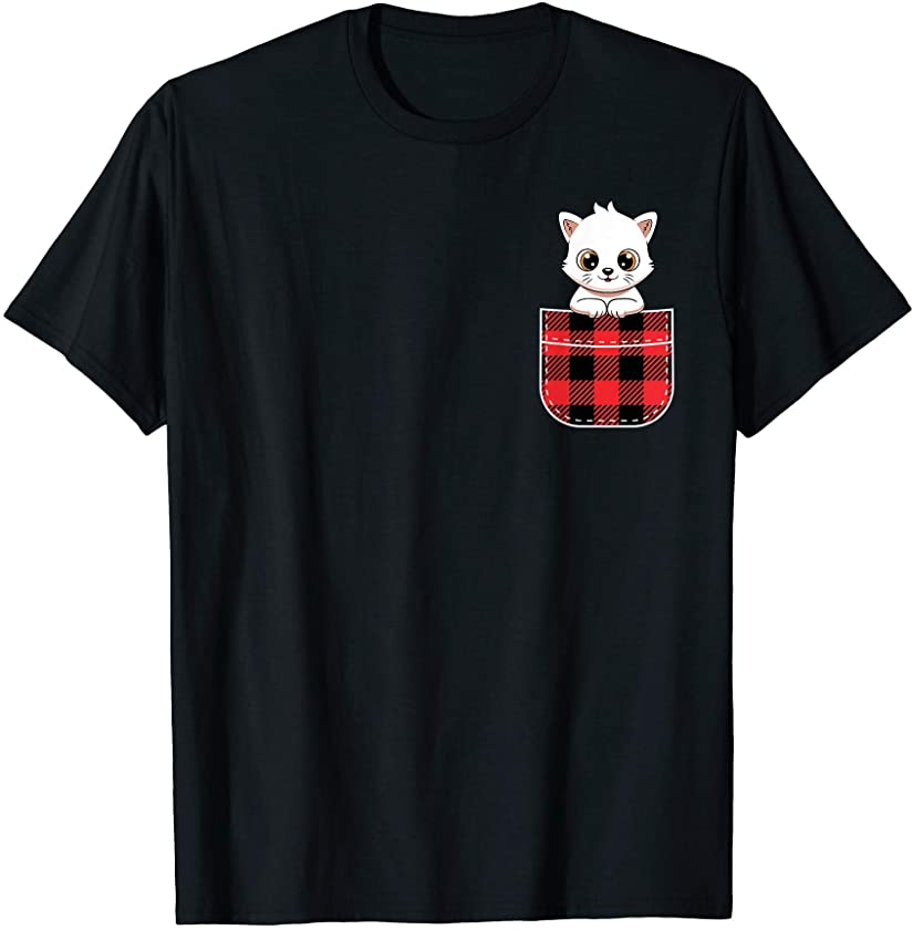 Cute Cat In Buffalo Plaid Pocket Kitten Lover Christmas Gift T-Shirt