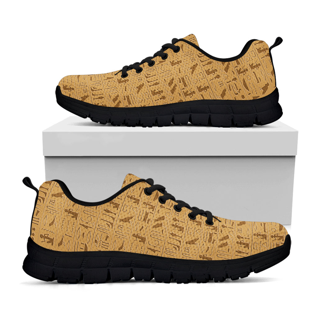 Ancient Egyptian Hieroglyphs Print Black Sneakers