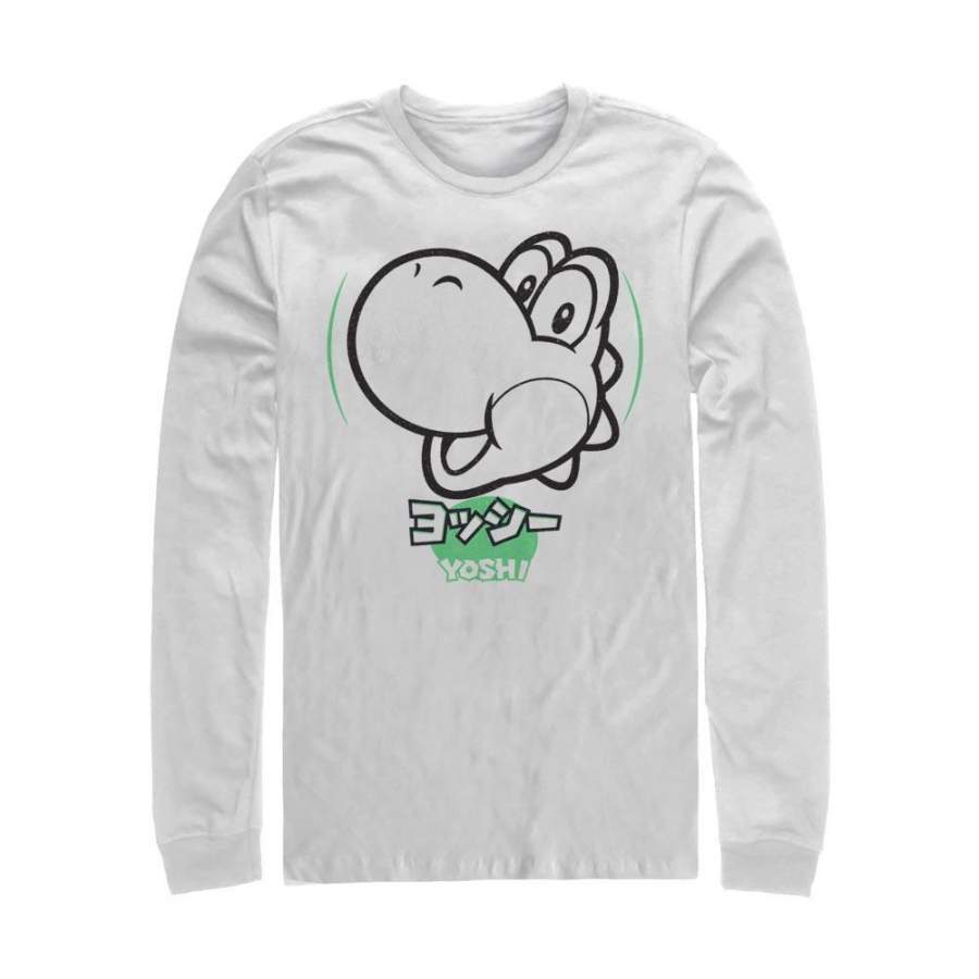 Yoshi Kanji – Super Mario Nintendo Long Sleeve T-Shirt, White