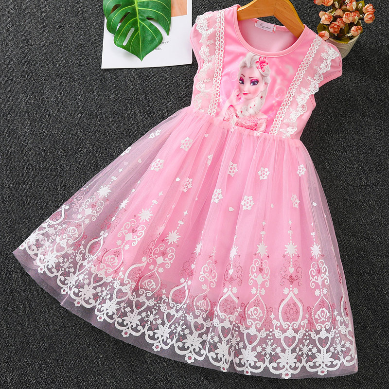 2022 New Girls Clothes Summer Frozen Elsa Princess Dresses Flying Sleeve Kids Dress Party Baby Dresses for Children Clothing alx