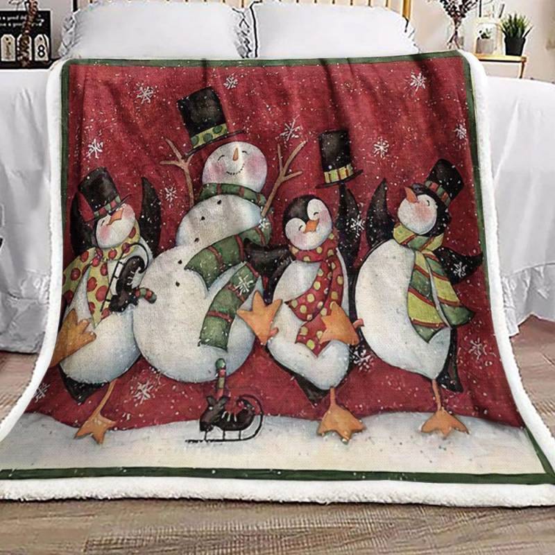 Christmas Snowman Penguin BT1811015F Sherpa Fleece Blanket