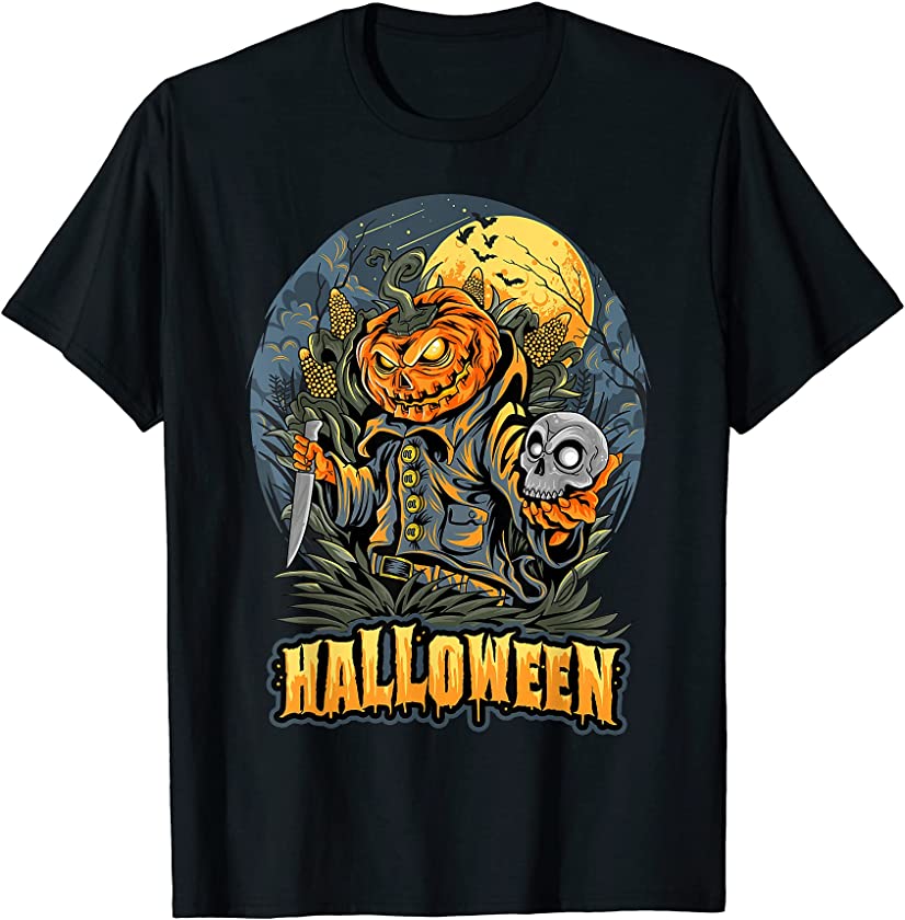 Spooky Halloween Themed Graphic Tee, Pumpkins Halloween Art T-Shirt ...