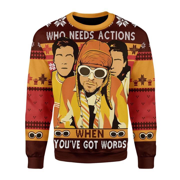 Who Needs Actions When You’ve Got Words Ugly Christmas Sweater | Unisex | Full Size | Adult | Colorful | US3712