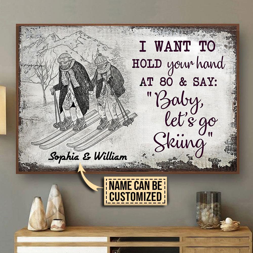 Aeticon Gifts Personalized Skiing Hold You Hand Sketch Canvas Mom Dad Gift Home Decor