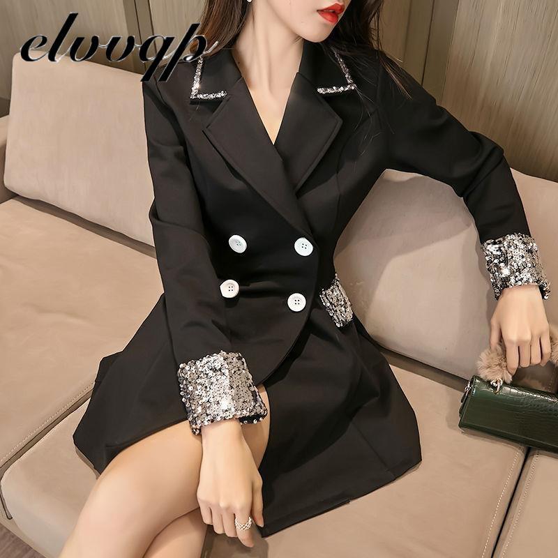 Autumn Sexy Long Sleeve Blazer Dress Office Lady Elegant Notched Bodycon Party Dress Women Solid Double Buttons Mini Dresses alx