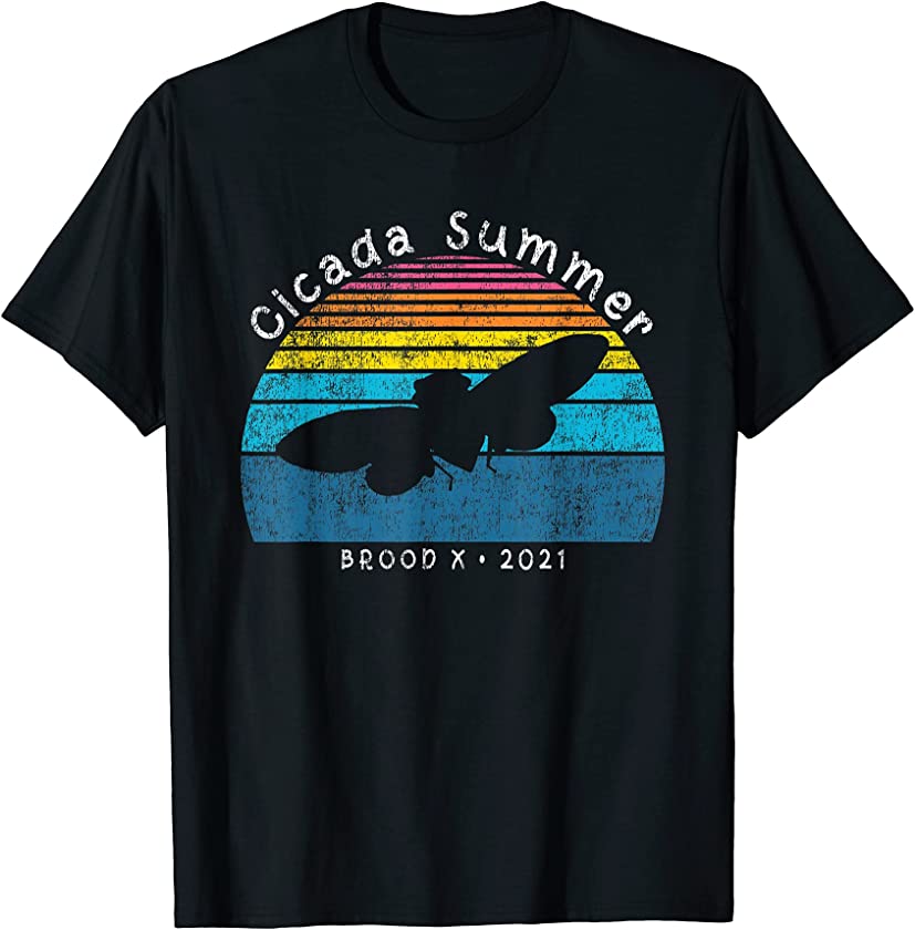 Vintage Periodical Cicada Summer Brood X 2021 Retro Sunset T-Shirt