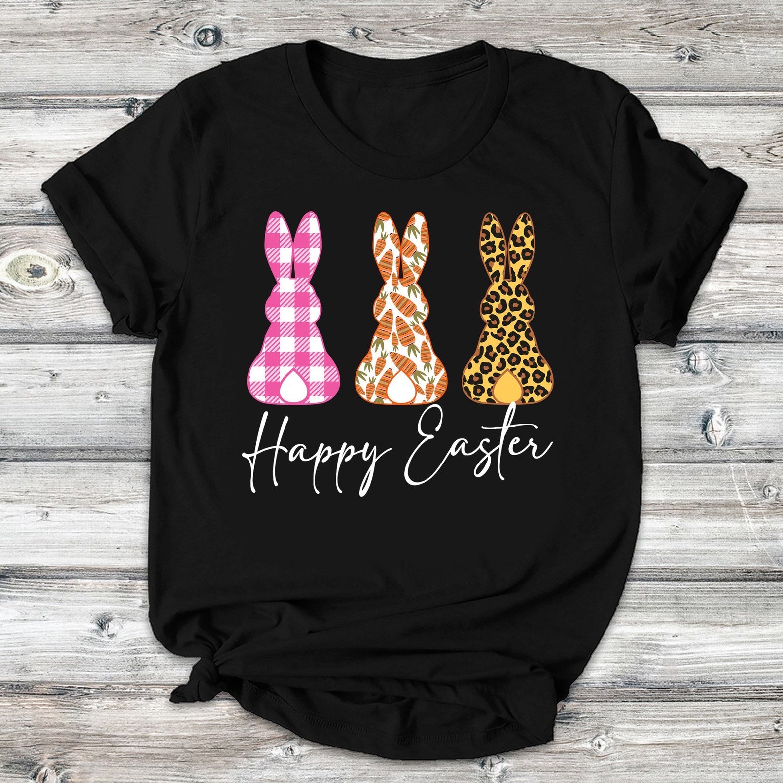 Buffalo Plaid Leopard Print Easter Bunnies Happy Easter T-Shirt, Animal Lovers