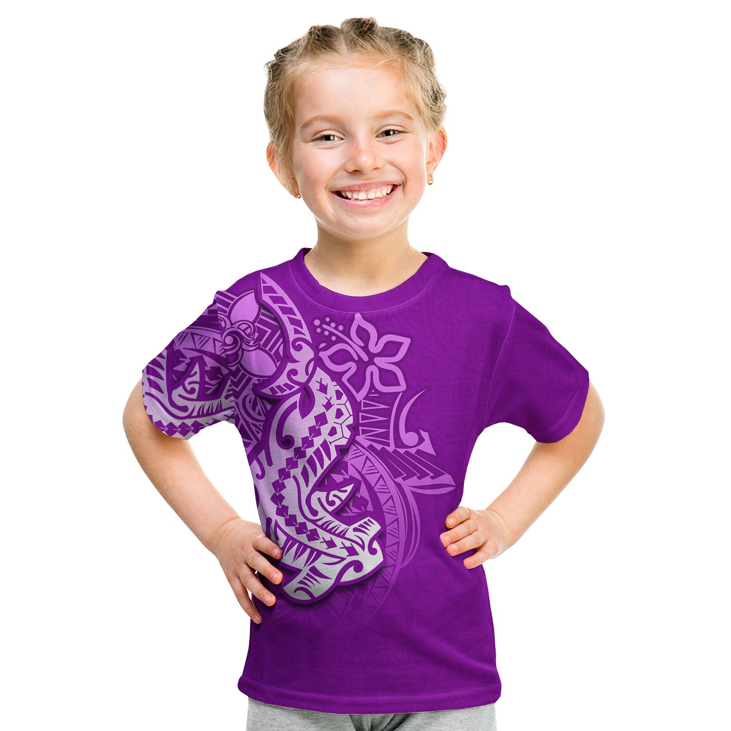 (Custom Personalised) Hammerhead Shark T Shirt Kid Polynesian Purple Style Lt6