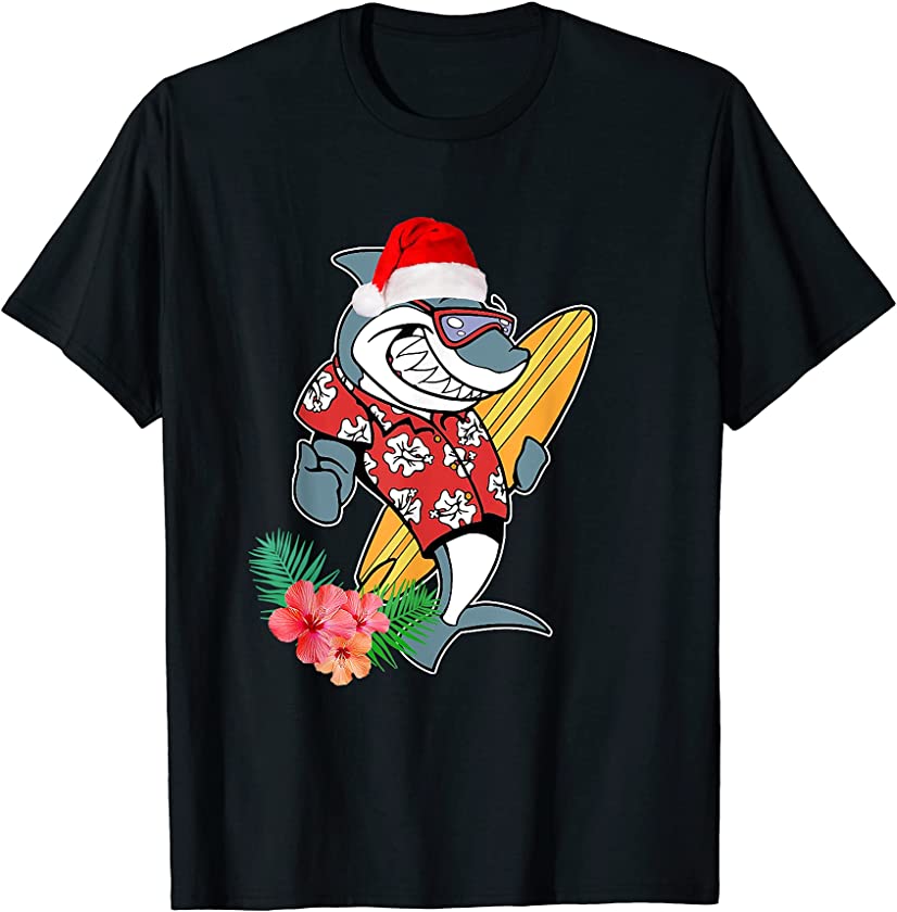 Christmas in July Santa Shark Hawaiian Surfing – Summer Surf T-Shirt