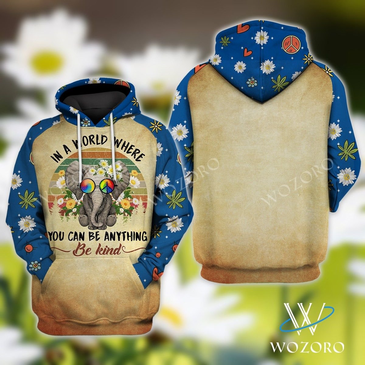 You Can Be Anything Be Kind Elephant Hippie Good 3D Printed Sublimation Hoodie Hooded Sweatshirt Comfy Soft And Warm For Men Women S To 5Xl Ctc25039166